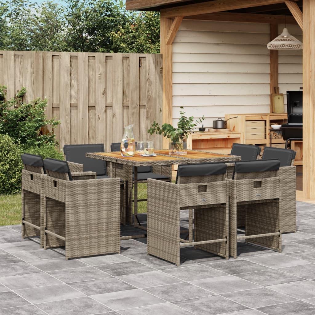 Set da Pranzo da Giardino 9 pz con Cuscini in Polyrattan Grigio | homemem39