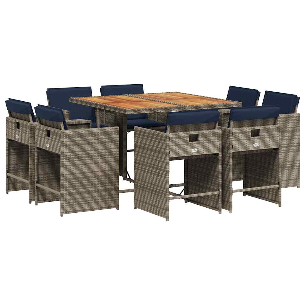 Set da pranzo da giardino da 9 pz con Cuscini in Polyrattan Grigio | homemem39