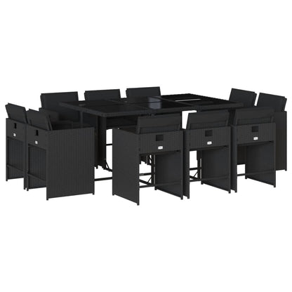 Set da Pranzo da Giardino 11 pz con Cuscini in Polyrattan Nero - homemem39