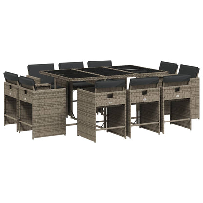 Set da Pranzo da Giardino 11pz con Cuscini in Polyrattan Grigio | homemem39