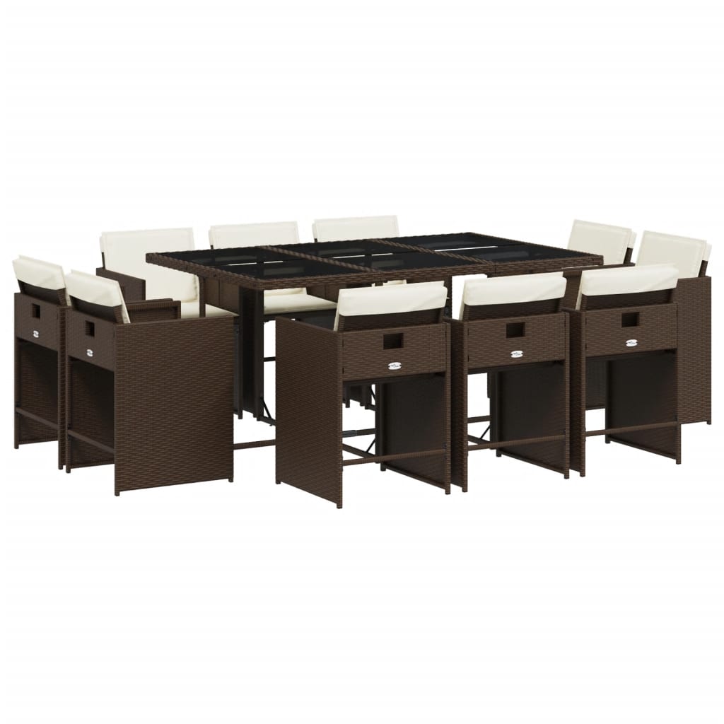Set da Pranzo da Giardino 11 pz con Cuscini Polyrattan Marrone | homemem39