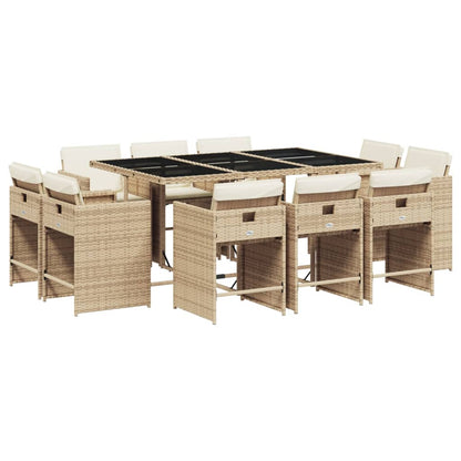 Set da Pranzo da Giardino 11 pz con Cuscini Beige in Polyrattan | homemem39