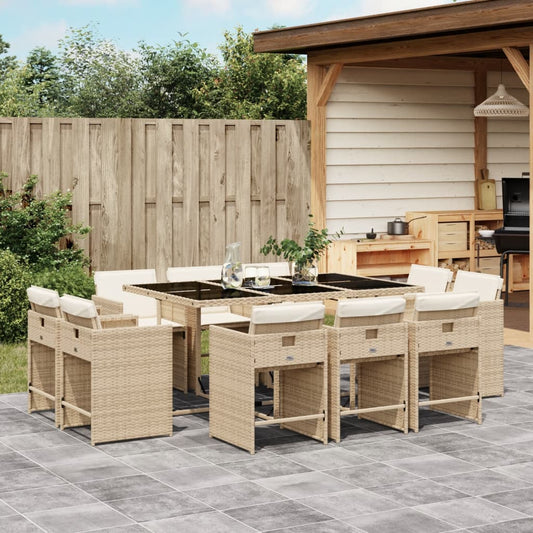 Set da Pranzo da Giardino 11 pz con Cuscini Beige in Polyrattan - homemem39