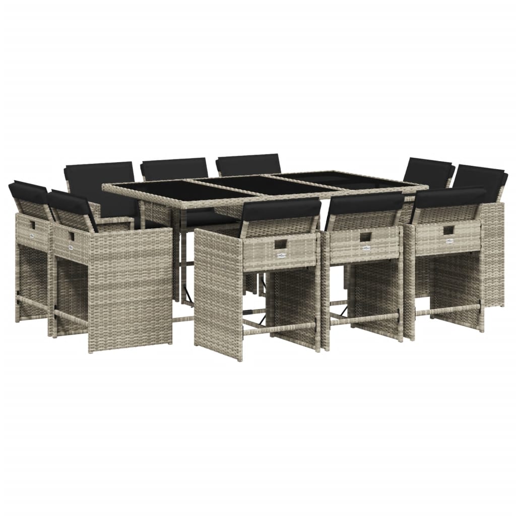 Set Pranzo Giardino 11pz con Cuscini Grigio Chiaro Polyrattan - homemem39