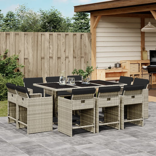 Set Pranzo Giardino 11pz con Cuscini Grigio Chiaro Polyrattan - homemem39