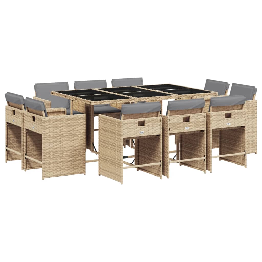 Set Pranzo da Giardino 11 pz con Cuscini Beige Misto Polyrattan | homemem39