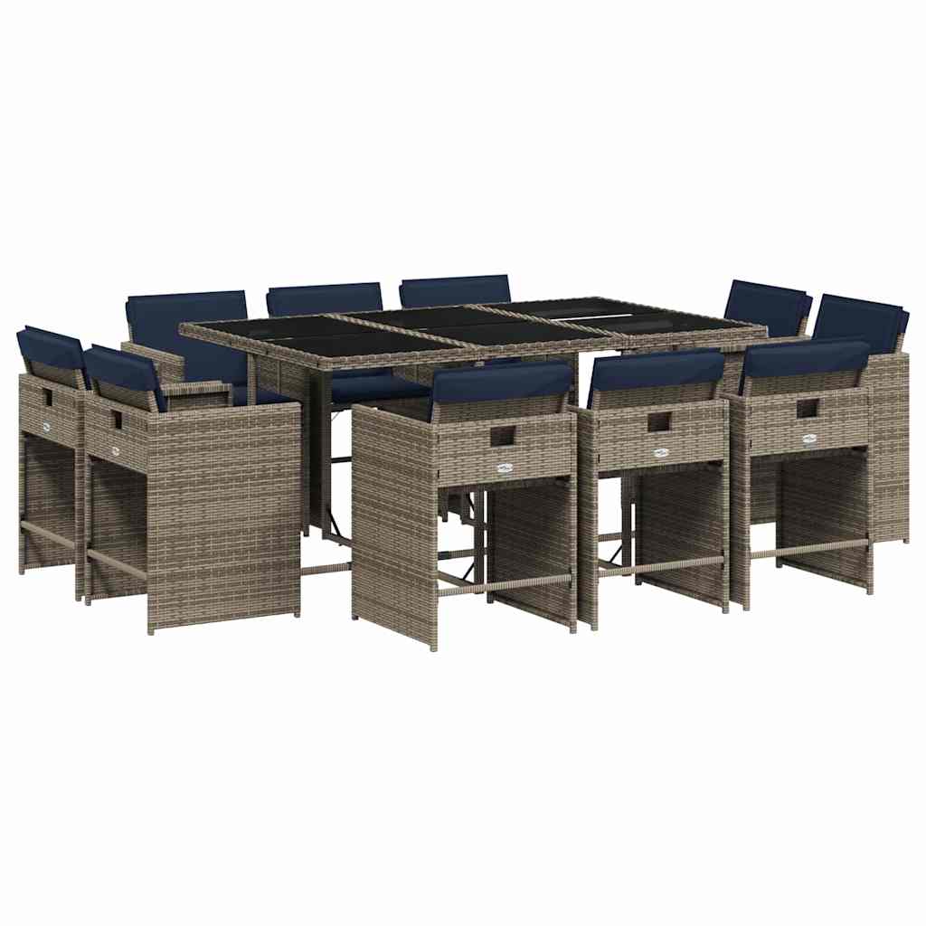 Set da pranzo da giardino da 11 pz con Cuscini in Polyrattan Grigio | homemem39