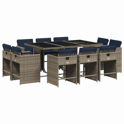 Set da pranzo da giardino da 11 pz con Cuscini in Polyrattan Grigio | homemem39