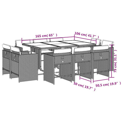 Set da pranzo da giardino da 11 pz con Cuscini in Polyrattan Grigio | homemem39