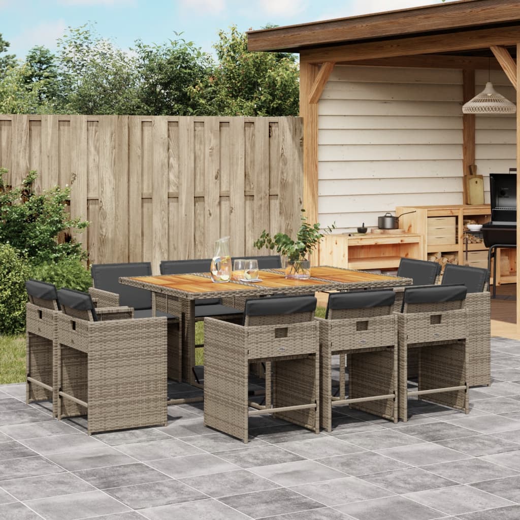 Set da Pranzo da Giardino 11pz con Cuscini in Polyrattan Grigio - homemem39