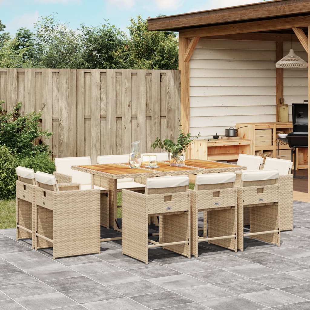 Set da Pranzo da Giardino 11 pz con Cuscini Beige in Polyrattan - homemem39