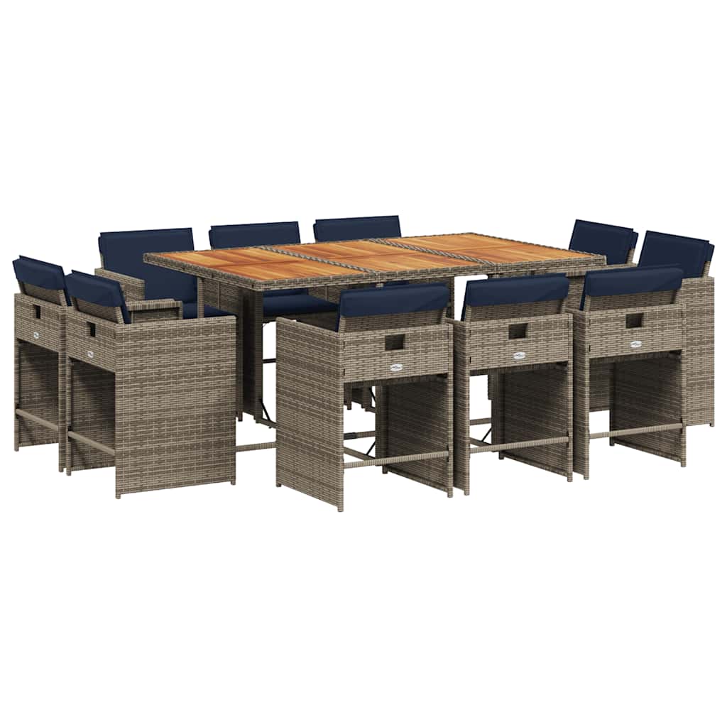 Set da pranzo da giardino da 11 pz con Cuscini in Polyrattan Grigio
