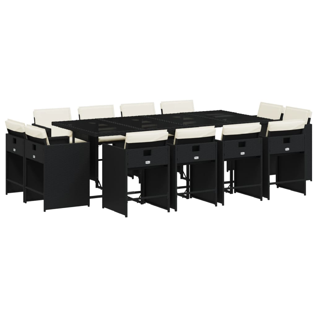 Set da Pranzo da Giardino 13pz con Cuscini Nero in Polyrattan - homemem39