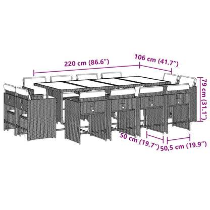 Set da Pranzo da Giardino 13pz con Cuscini Nero in Polyrattan | homemem39