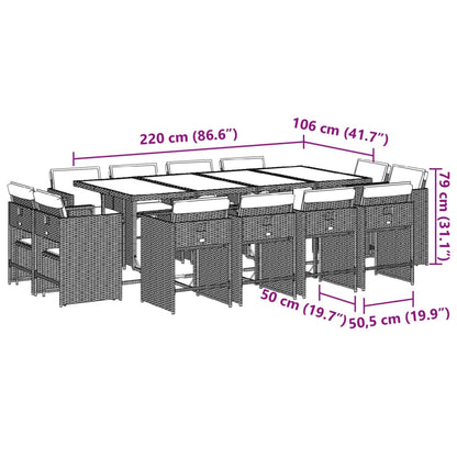 Set da Pranzo da Giardino 13pz con Cuscini Grigio in Polyrattan | homemem39