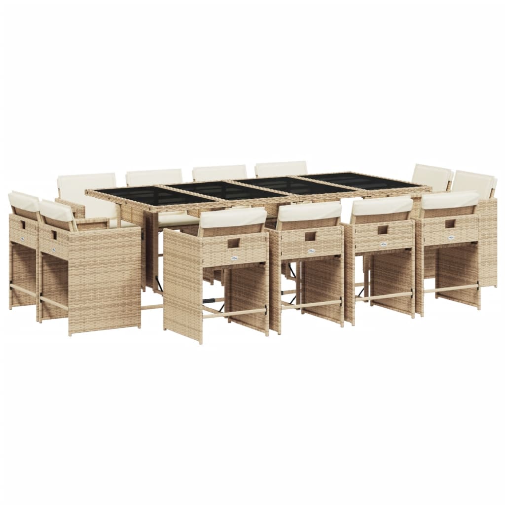 Set da Pranzo da Giardino 13 pz con Cuscini Beige in Polyrattan - homemem39