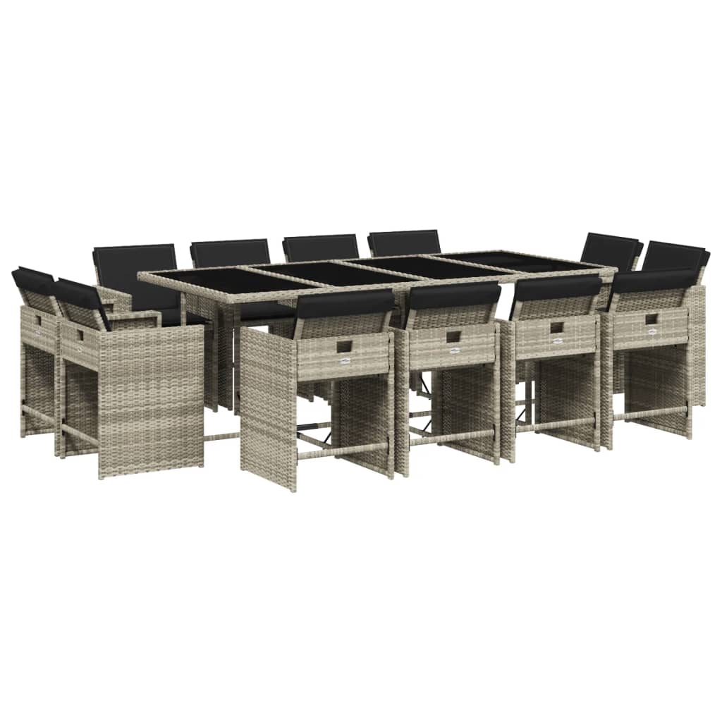 Set da Pranzo da Giardino 13pz con Cuscini Grigio in Polyrattan - homemem39