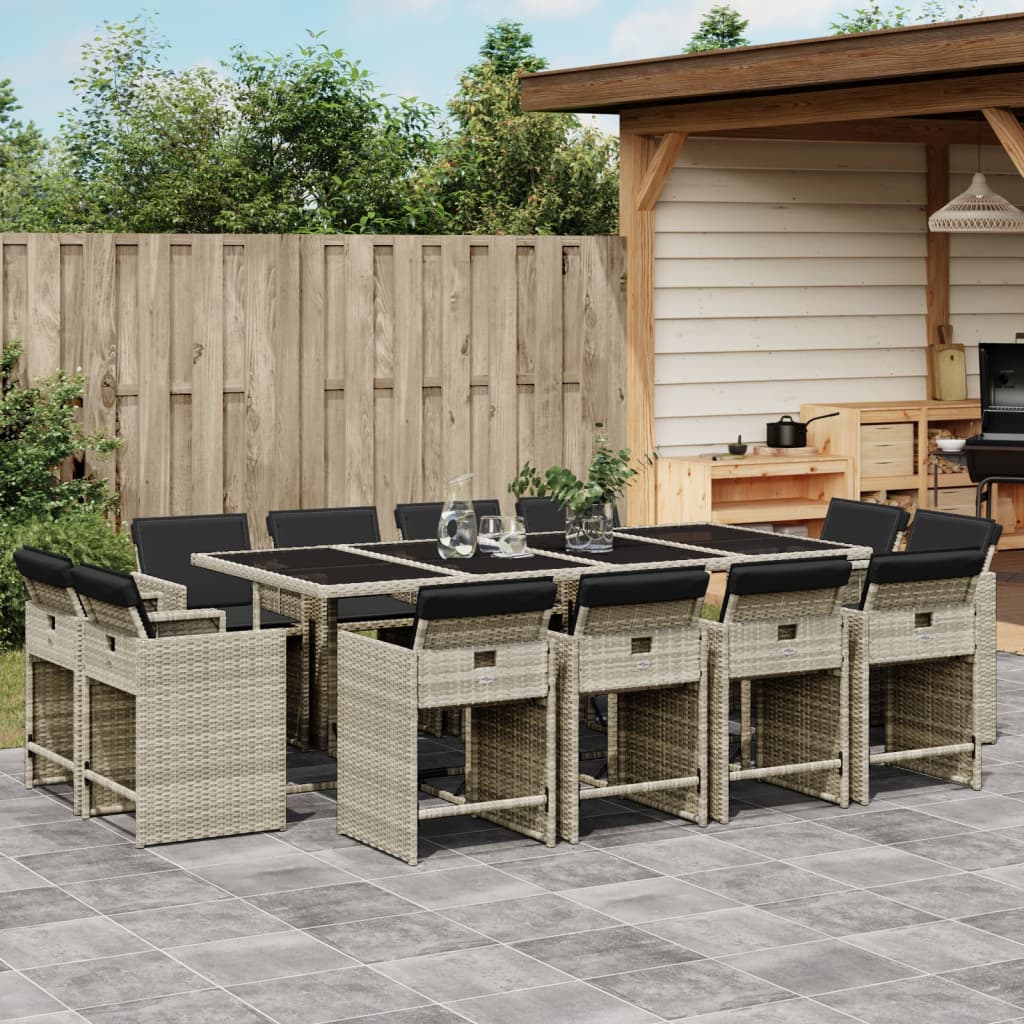 Set da Pranzo da Giardino 13pz con Cuscini Grigio in Polyrattan - homemem39