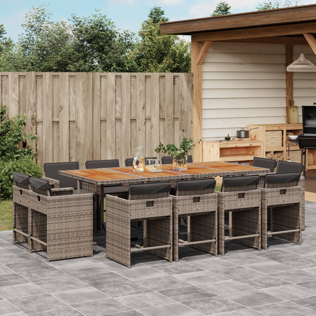 Set da Pranzo da Giardino 13pz con Cuscini Grigio in Polyrattan | homemem39