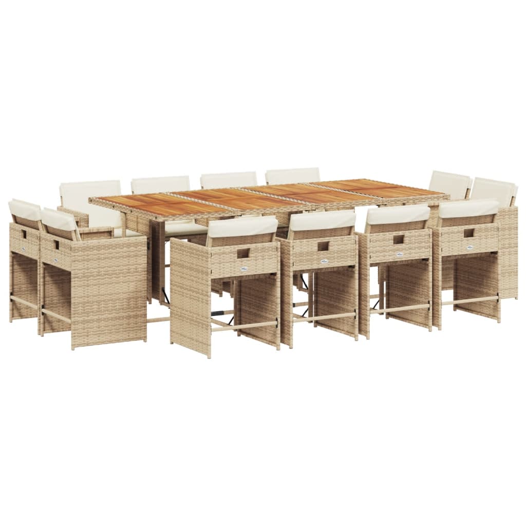 Set da Pranzo da Giardino 13 pz con Cuscini Beige in Polyrattan - homemem39