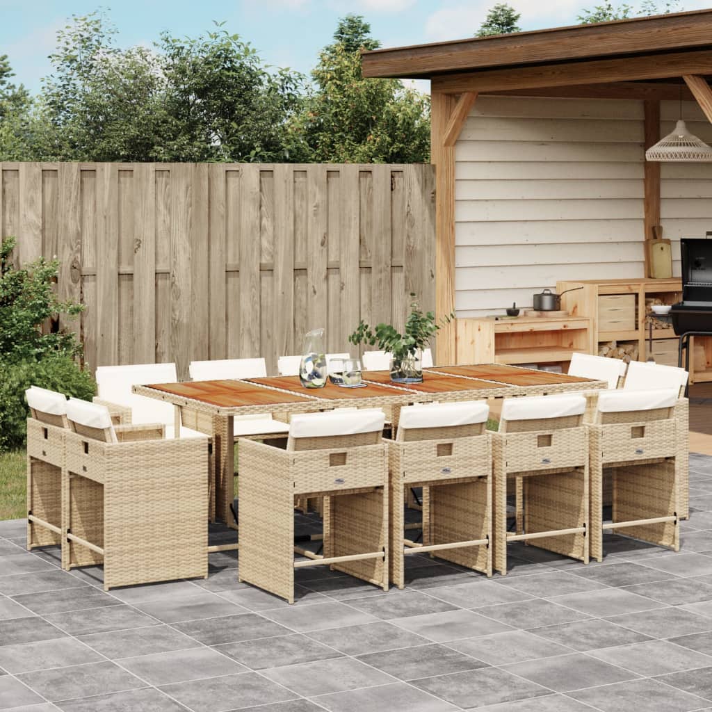 Set da Pranzo da Giardino 13 pz con Cuscini Beige in Polyrattan | homemem39