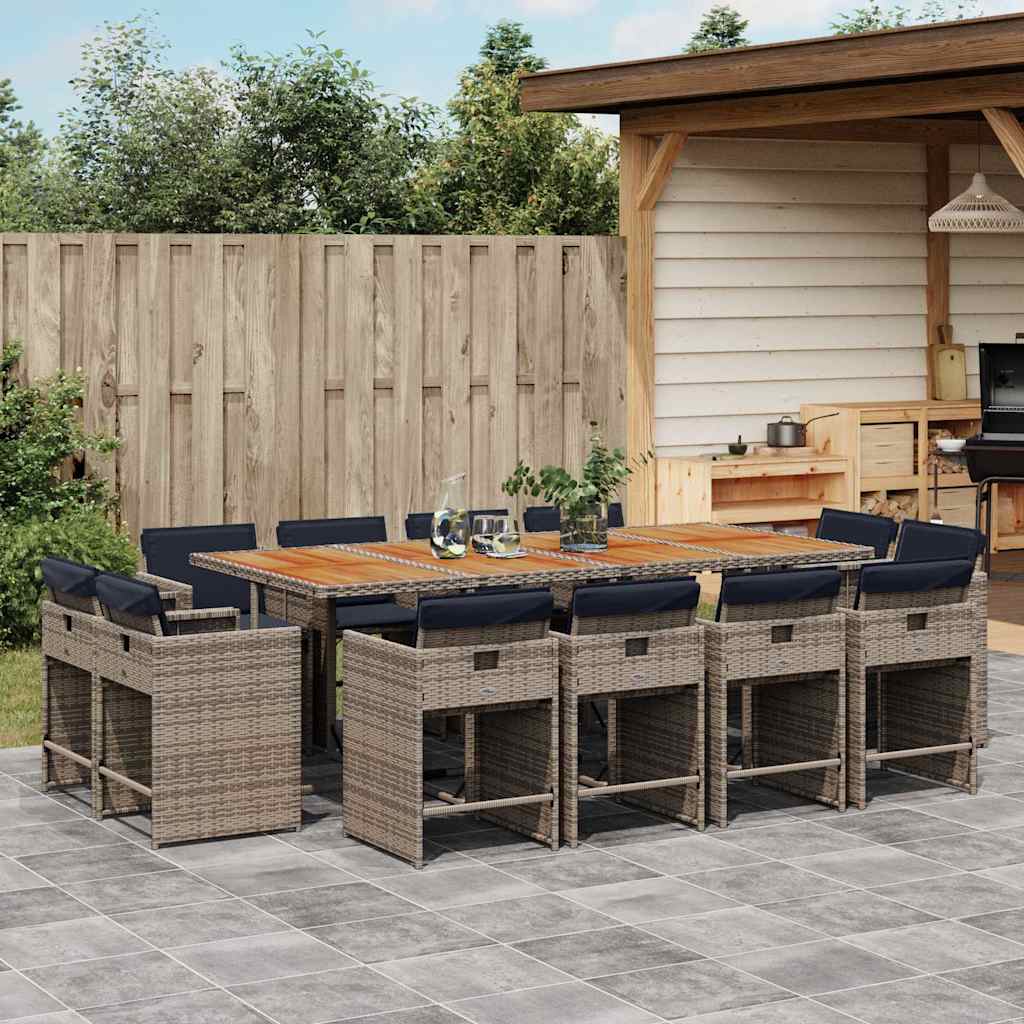 Set da pranzo da giardino da 13 pz con Cuscini in Polyrattan Grigio | homemem39