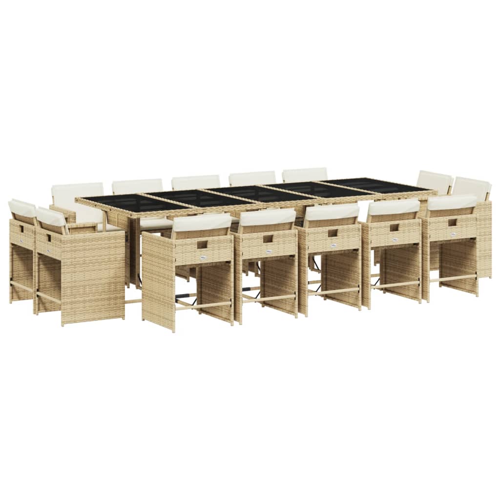 Set da Pranzo da Giardino 15 pz con Cuscini Beige in Polyrattan | homemem39