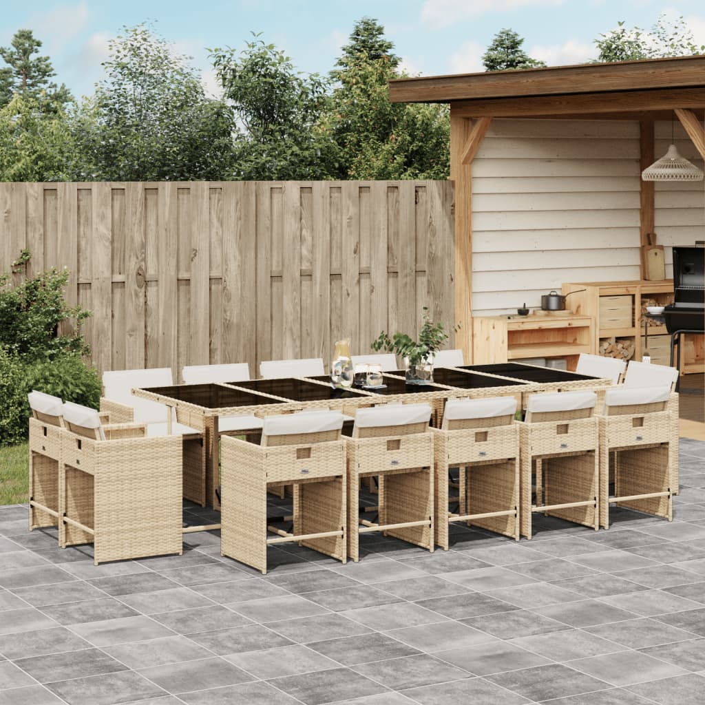 Set da Pranzo da Giardino 15 pz con Cuscini Beige in Polyrattan | homemem39