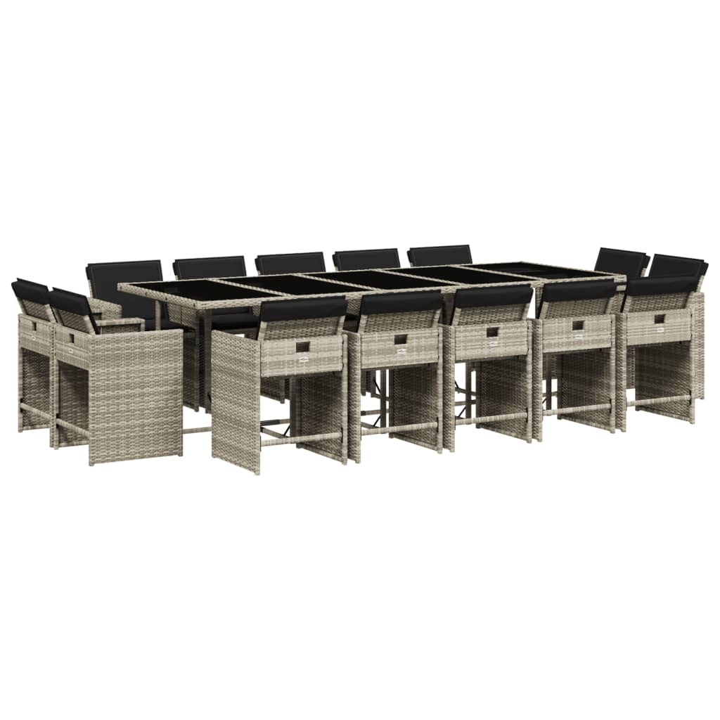 Set da Pranzo da Giardino 15 pz con Cuscini Grigio Polyrattan - homemem39