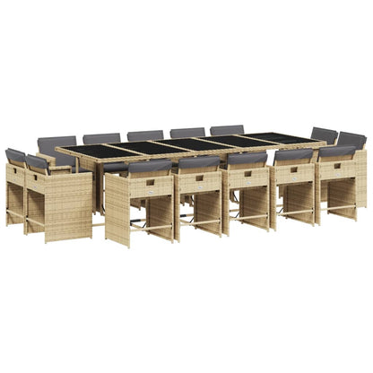 Set Pranzo da Giardino 15 pz con Cuscini Beige Misto Polyrattan | homemem39