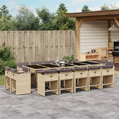 Set Pranzo da Giardino 15 pz con Cuscini Beige Misto Polyrattan | homemem39