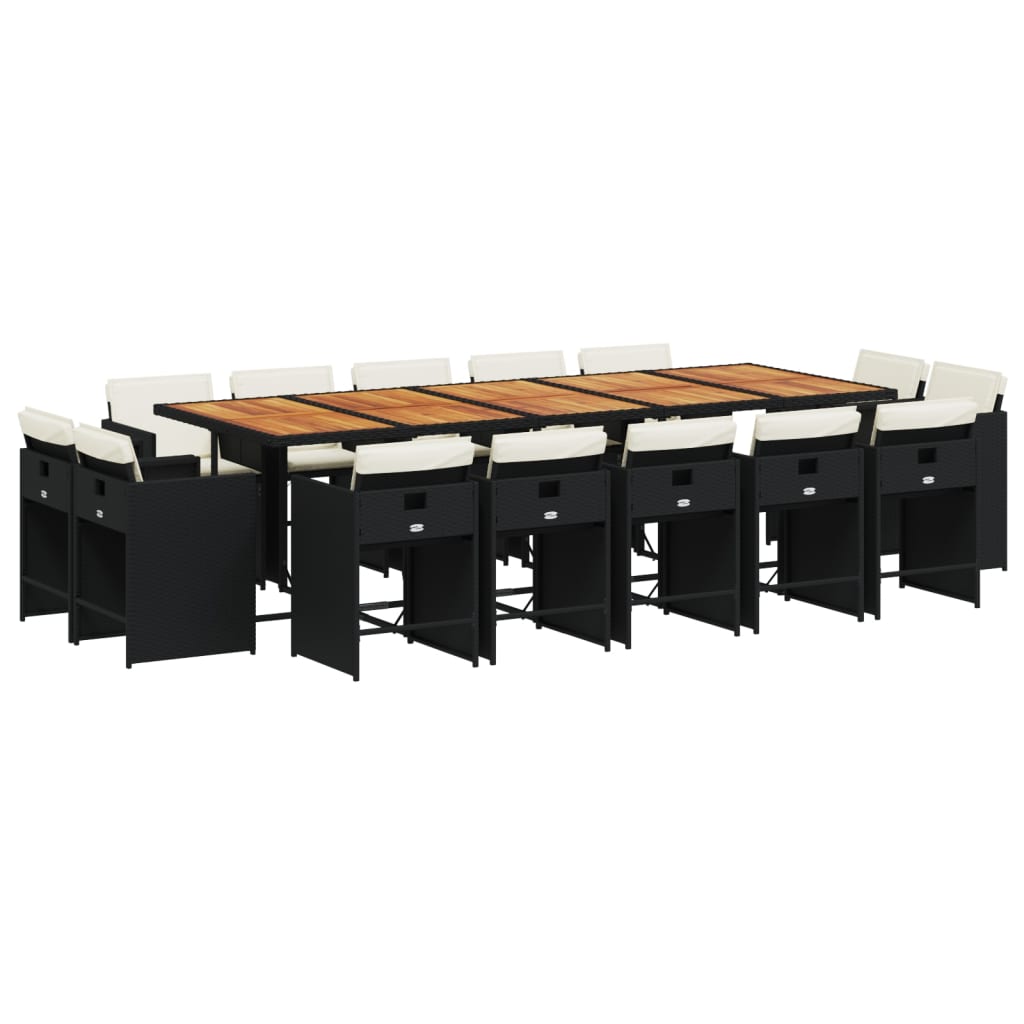 Set da Pranzo da Giardino 15 pz con Cuscini Nero in Polyrattan | homemem39
