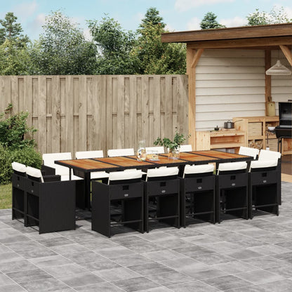 Set da Pranzo da Giardino 15 pz con Cuscini Nero in Polyrattan | homemem39
