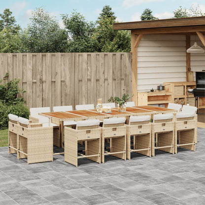 Set da Pranzo da Giardino 15 pz con Cuscini Beige in Polyrattan | homemem39
