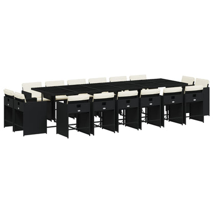 Set da Pranzo da Giardino 17 pz con Cuscini Nero in Polyrattan | homemem39