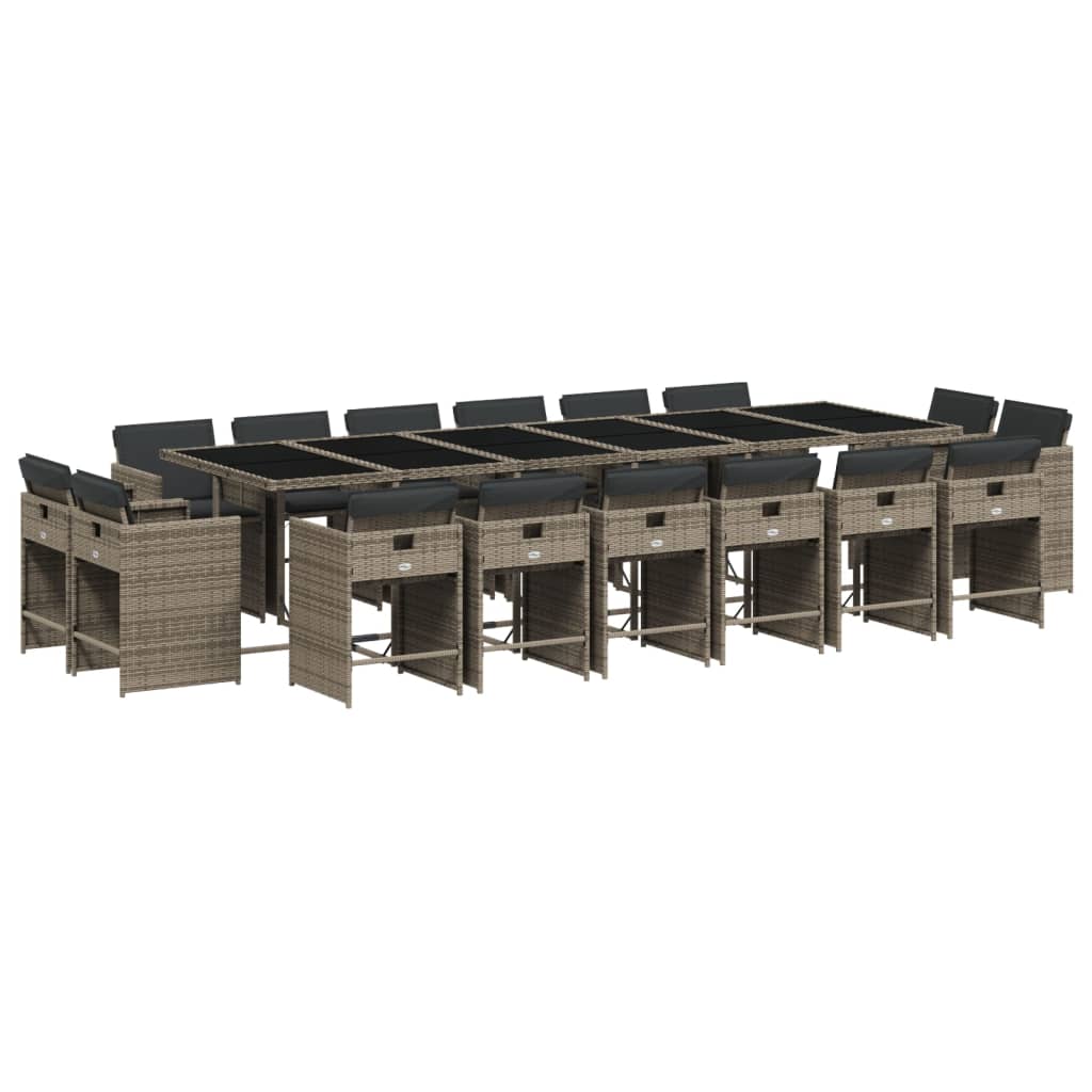 Set da Pranzo da Giardino 17pz con Cuscini Grigio in Polyrattan | homemem39