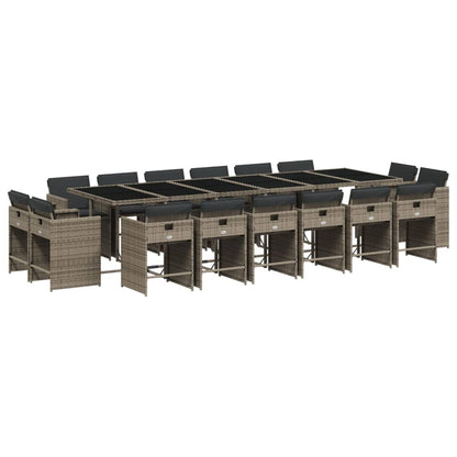Set da Pranzo da Giardino 17pz con Cuscini Grigio in Polyrattan | homemem39