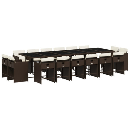 Set da Pranzo da Giardino 17 pz con Cuscini Marrone Polyrattan | homemem39