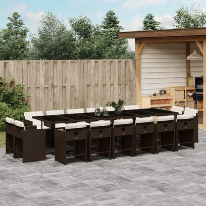 Set da Pranzo da Giardino 17 pz con Cuscini Marrone Polyrattan | homemem39