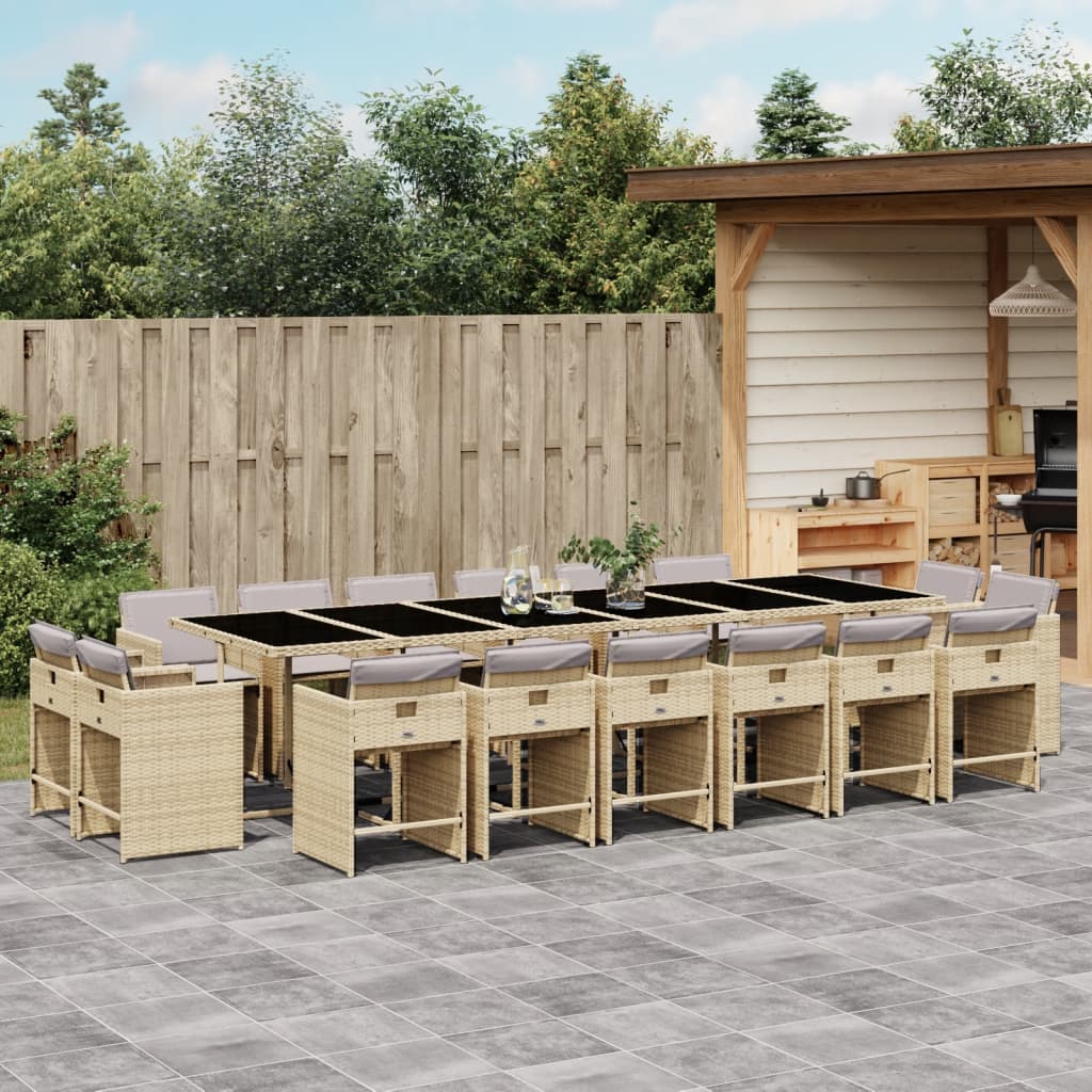 Set Pranzo da Giardino 17 pz con Cuscini Beige Misto Polyrattan | homemem39