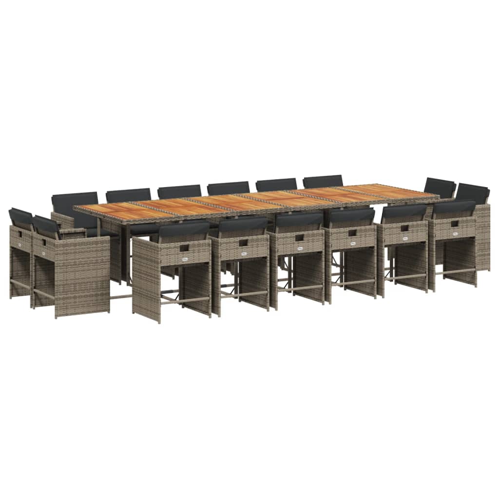 Set da Pranzo da Giardino 17pz con Cuscini Grigio in Polyrattan - homemem39