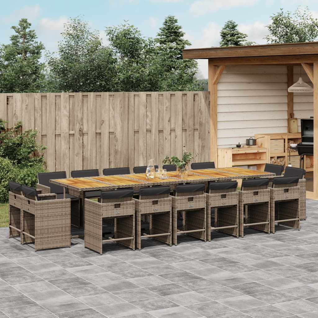 Set da Pranzo da Giardino 17pz con Cuscini Grigio in Polyrattan | homemem39