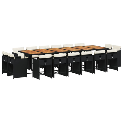 Set da Pranzo da Giardino 17 pz con Cuscini Nero in Polyrattan | homemem39