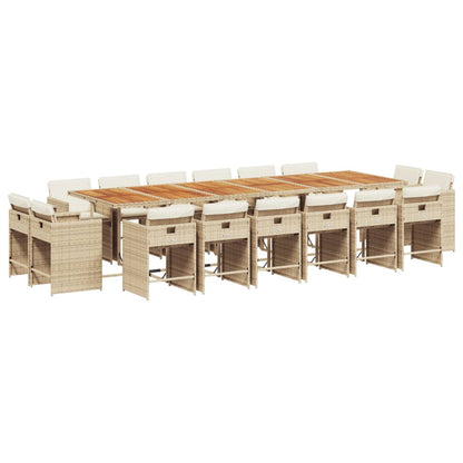 Set da Pranzo da Giardino 17 pz con Cuscini Beige in Polyrattan | homemem39