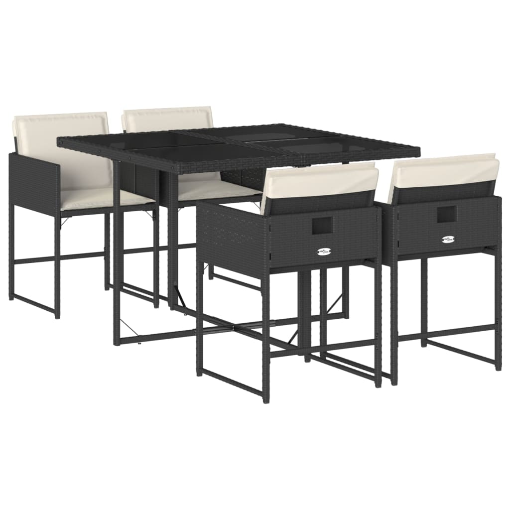 Set da Pranzo da Giardino 5 pz Nero con Cuscini in Polyrattan | homemem39