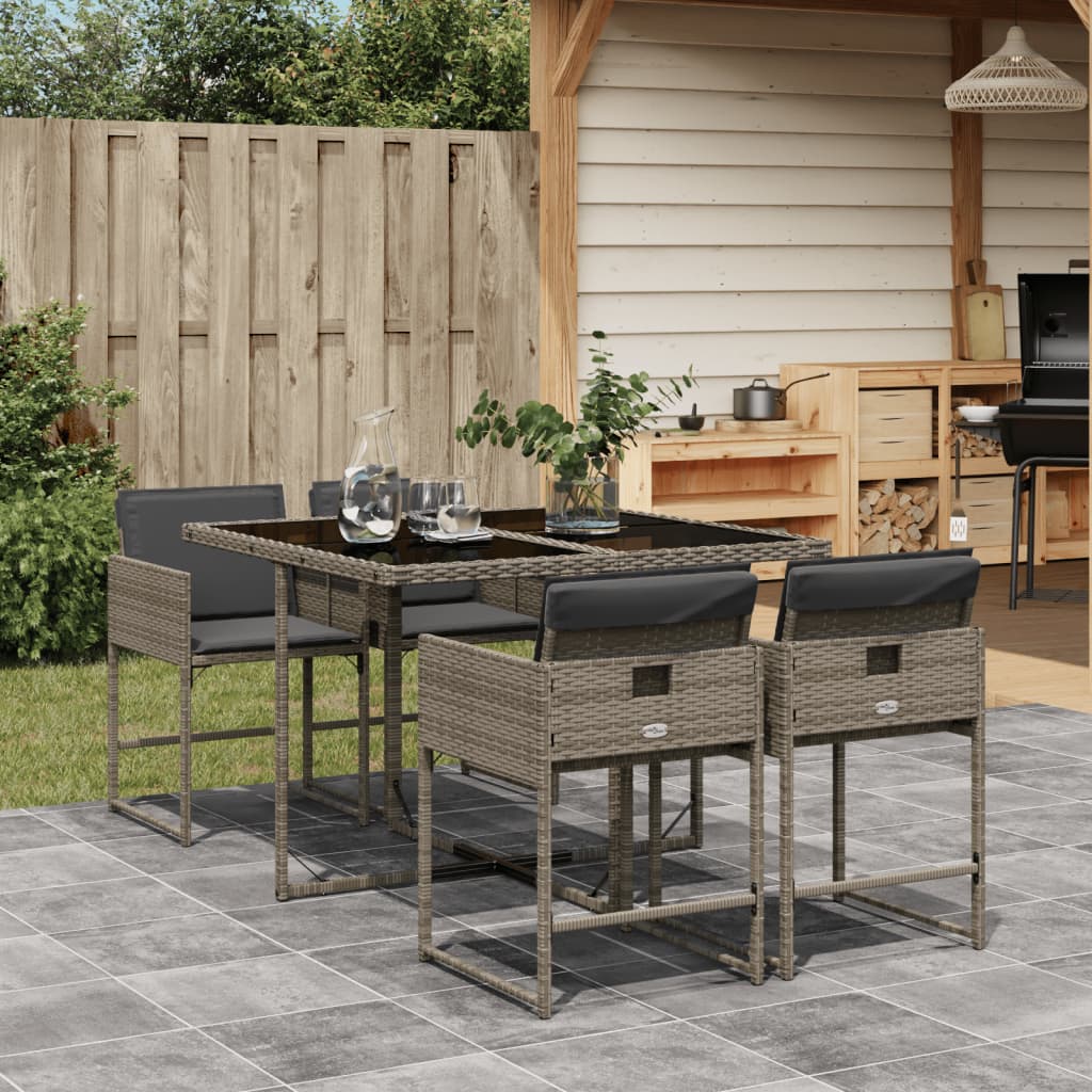 Set da Pranzo da Giardino 5 pz con Cuscini in Polyrattan Grigio - homemem39