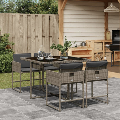 Set da Pranzo da Giardino 5 pz con Cuscini in Polyrattan Grigio - homemem39