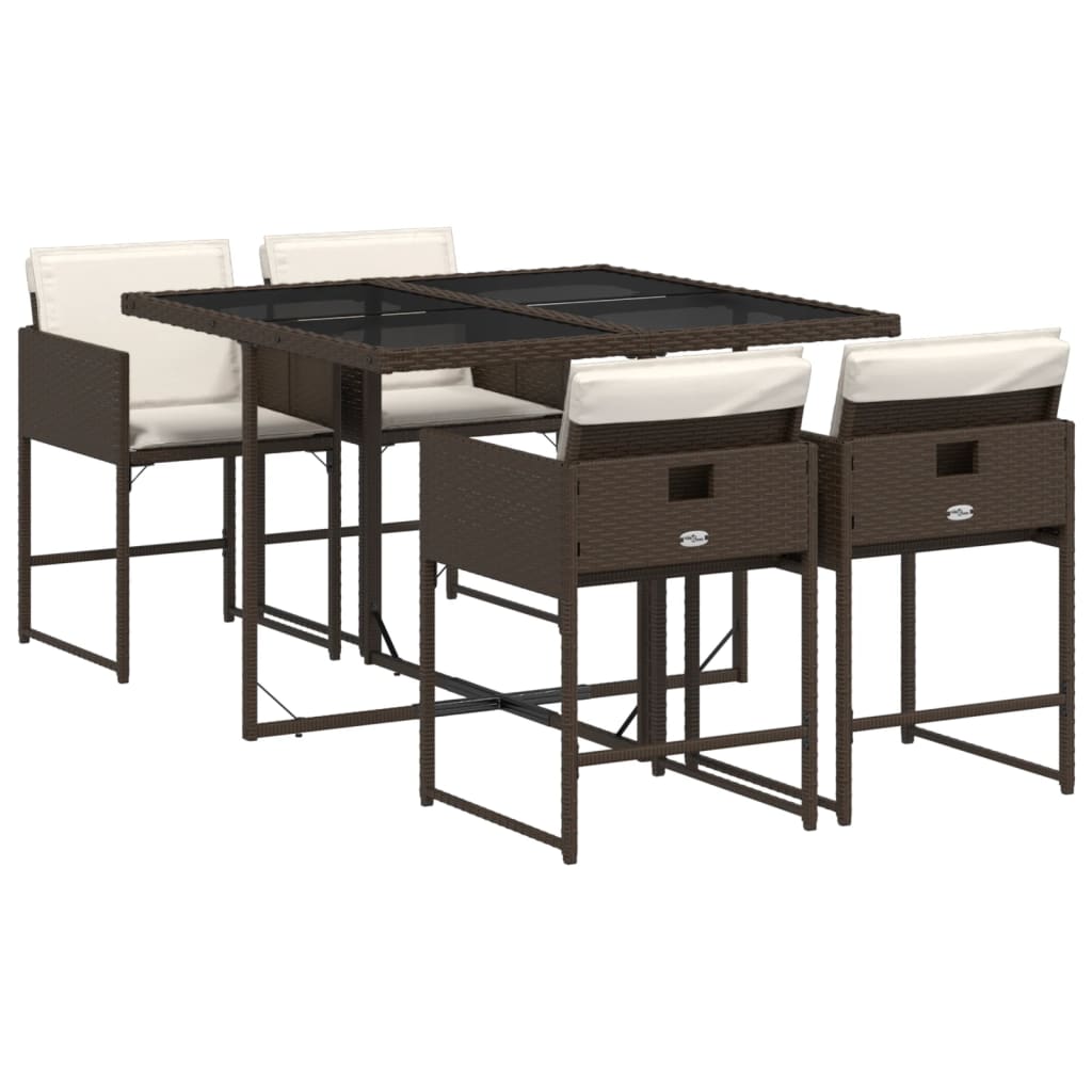 Set da Pranzo da Giardino 5pz con Cuscini in Polyrattan Marrone | homemem39