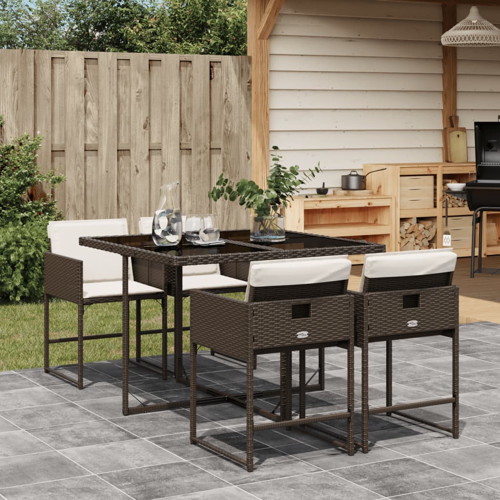 Set da Pranzo da Giardino 5pz con Cuscini in Polyrattan Marrone | homemem39