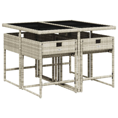 Set Pranzo da Giardino 5pz con Cuscini Grigio Chiaro Polyrattan | homemem39